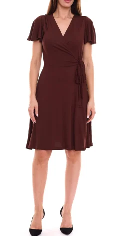 Kleider*Laura Scott 2er Pack Damen Wickel-Kleid schicke Mini-Kleid mit Allover Zacken-Muster 61595346 Braun/Bunt