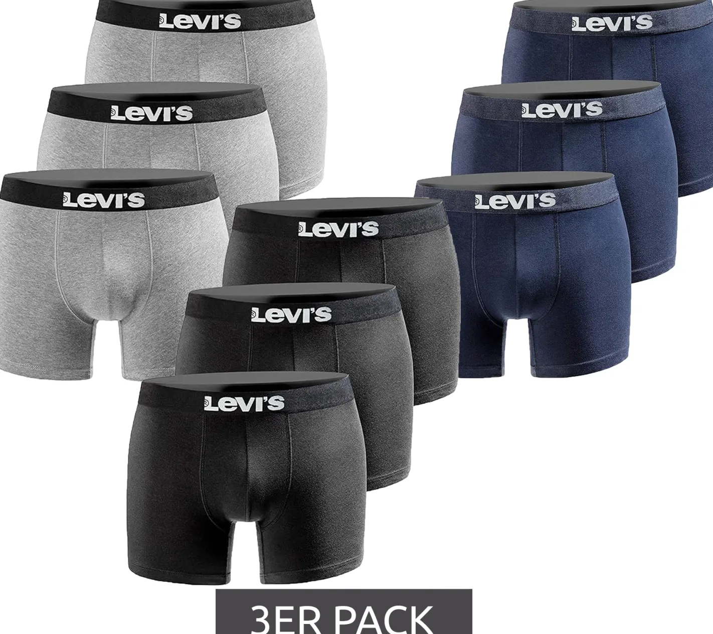 Unterwäsche|Boxershorts*LEVI´S 3er Pack Boxer Print Limited Edition Herren Boxershorts Unterhosen Unterwäsche 701225389 Schwarz, Navy oder Grau