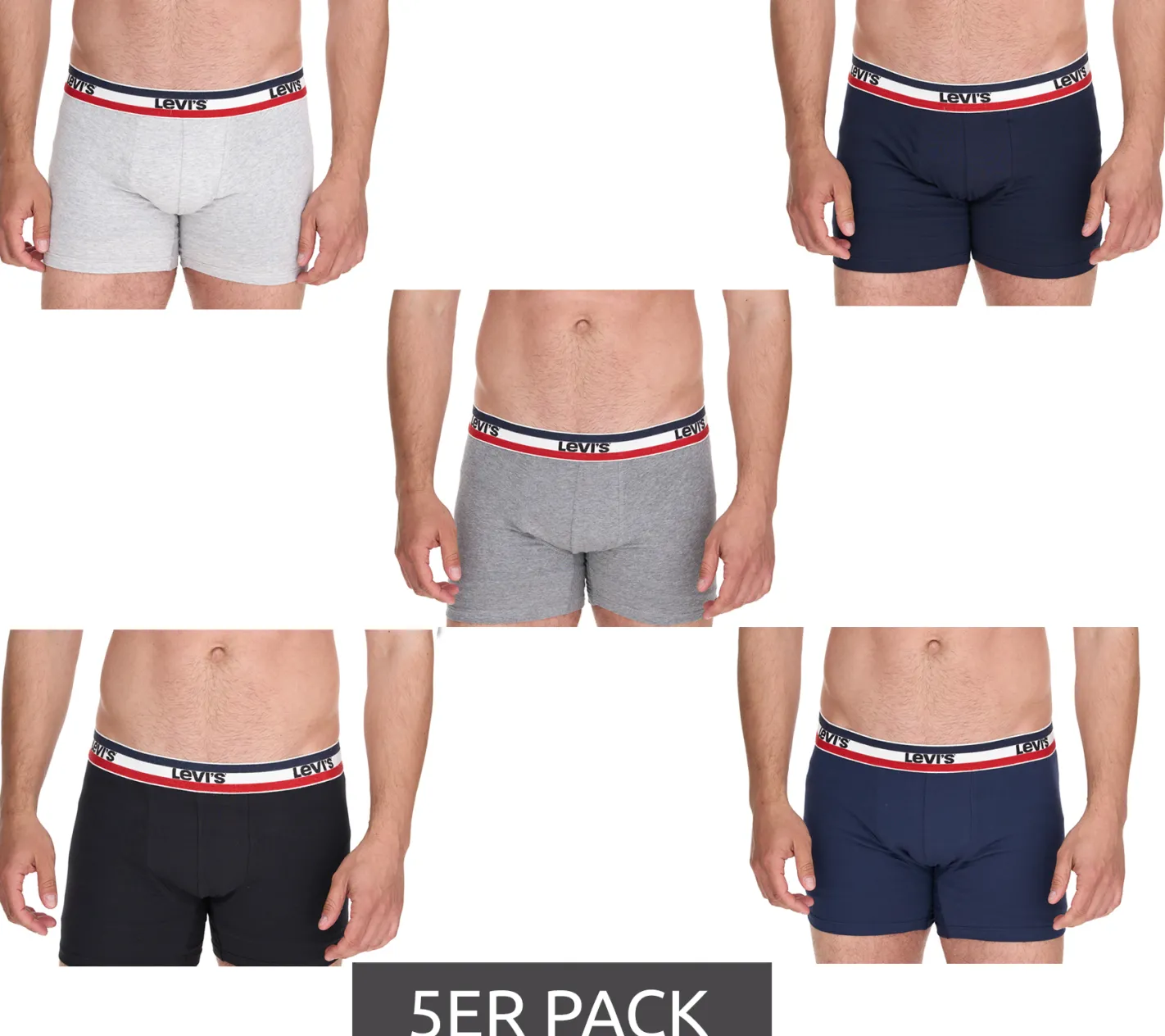 Unterwäsche|Boxershorts*LEVI´S 5er Pack LEVI`S Herren Boxershorts Baumwoll-Unterwäsche mit farblichen Akzenten am Bund 701224335 Schwarz/Grau/Blau