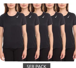 Fitnessmode & Jogginghosen|Tops & T-Shirts*NIKE 5er Pack Dri-FIT Race Damen T-Shirt kurzärmliges Fitness-Shirt luftiges Sport-Shirt Sparpack DD5927 010 Schwarz