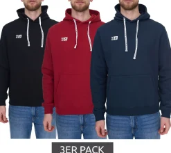 Pullover & Sweater*Outfitter 3er Pack Ocean Fabrics Thai Herren Hoodie nachhaltiger Kapuzen-Pullover im Basic-Style OUT-M-1003-OTW Schwarz, Rot oder Dunkelblau