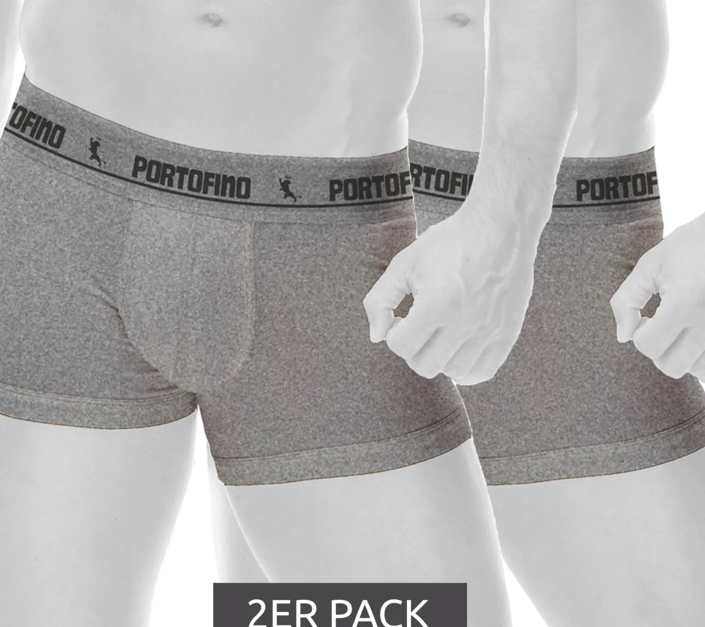 Unterwäsche|Boxershorts*PORTOFINO 2er Pack Herren Boxershorts bequeme Unterwäsche PF100-001 Grau meliert
