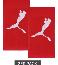 Handtücher*PUMA 2er Pack Baumwoll-Badetuch Frottee-Handtuch mit großem Marken-Logo 50cm x 100cm 054553 02 Rot