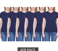 Tops & T-Shirts*PUMA 6er Pack Damen Baumwoll-Shirt T-Shirts Rundhals-Shirt Basic-Shirt 780027 05 Navy
