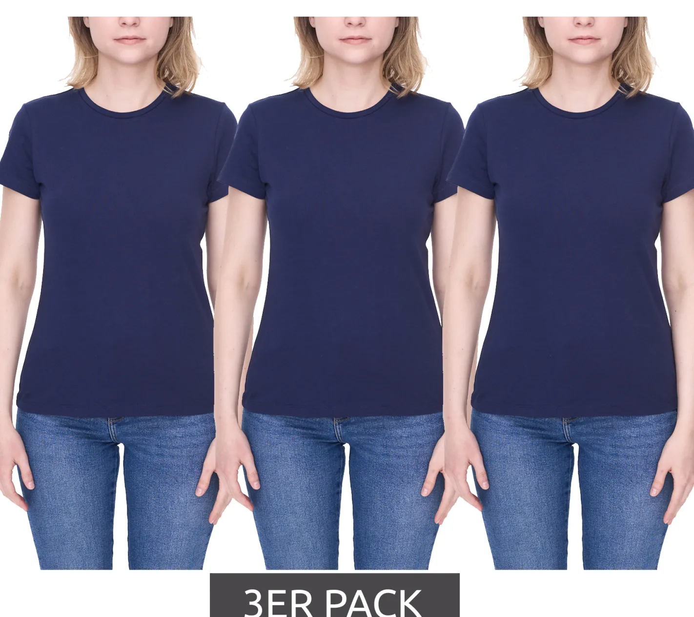 Tops & T-Shirts*PUMA 3er Pack Damen Baumwoll-Shirt T-Shirts Rundhals-Shirt Basic-Shirt 780027 05 Navy