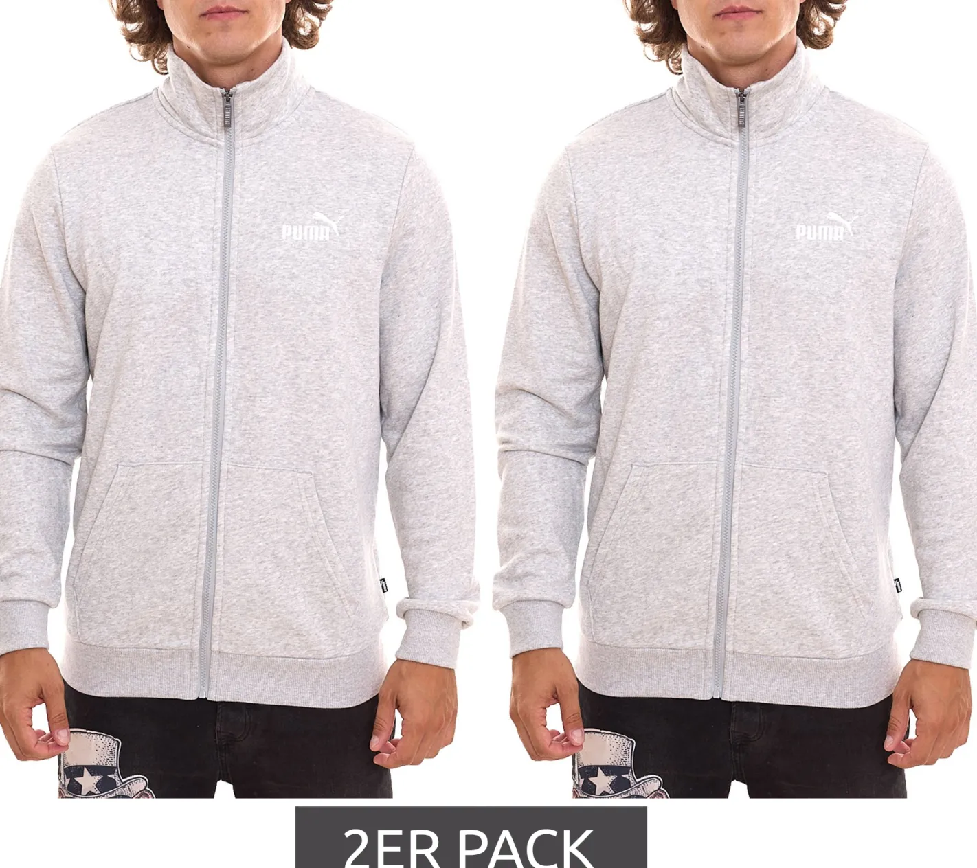 Pullover & Sweater|Sportoberbekleidung*PUMA 2er Pack Men Ess 2 Col Track Jacket nachhaltige Herren Sweat-Jacke Trainings-Jacke Baumwolle 679632 04 Grau
