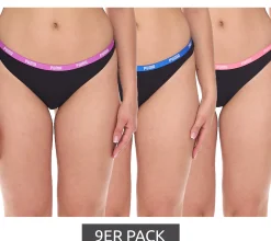 Unterwäsche*PUMA 9er Pack String-Tanga Damen Slips Unterwäsche-Set Baumwoll-Slips 701224757 001 Schwarz