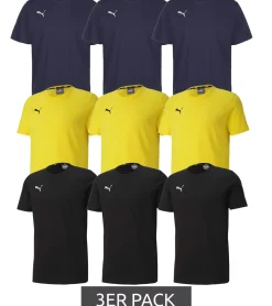 T-Shirts & Tank Tops*PUMA 3er Pack TeamGOAL 23 Casual Herren Baumwoll-Shirt mit Logo-Stickerei schlichtes T-Shirts 656578 Schwarz, Navy oder Gelb