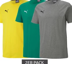 T-Shirts & Tank Tops*PUMA 2er Pack TeamGoal 23 Casual Herren T-Shirt mit Logo-Stickerei Baumwoll-Shirt Fußball 656578 Grau, oder Grün Gelb