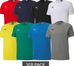 T-Shirts & Tank Tops*PUMA 3er Pack TeamGoal 23 Jungen & Mädchen Sport-Shirt Baumwoll-Shirt mit Logo-Patch T-Shirt 656709 Grün, Schwarz, Grau, Dunkelblau, , Rot, Hellblau oder Weiß Gelb