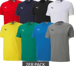 T-Shirts & Tank Tops*PUMA 2er Pack TeamGoal 23 Jungen & Mädchen Sport-Shirt Baumwoll-Shirt mit Logo-Patch T-Shirt 656709 Grün, Schwarz, Grau, Dunkelblau, , Rot, Hellblau oder Weiß Gelb