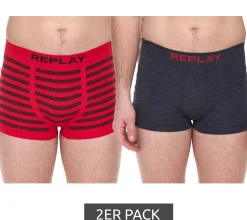 Unterwäsche|Boxershorts*REPLAY 2er Pack Herren Retro Boxershorts Enge-Unterwäsche I101113 N093 Grau/Rot