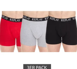 Unterwäsche|Boxershorts*REPLAY 3er Pack Herren Retro Boxershorts Baumwoll-Unterwäsche I101102-002 N176 Schwarz/Grau/Rot