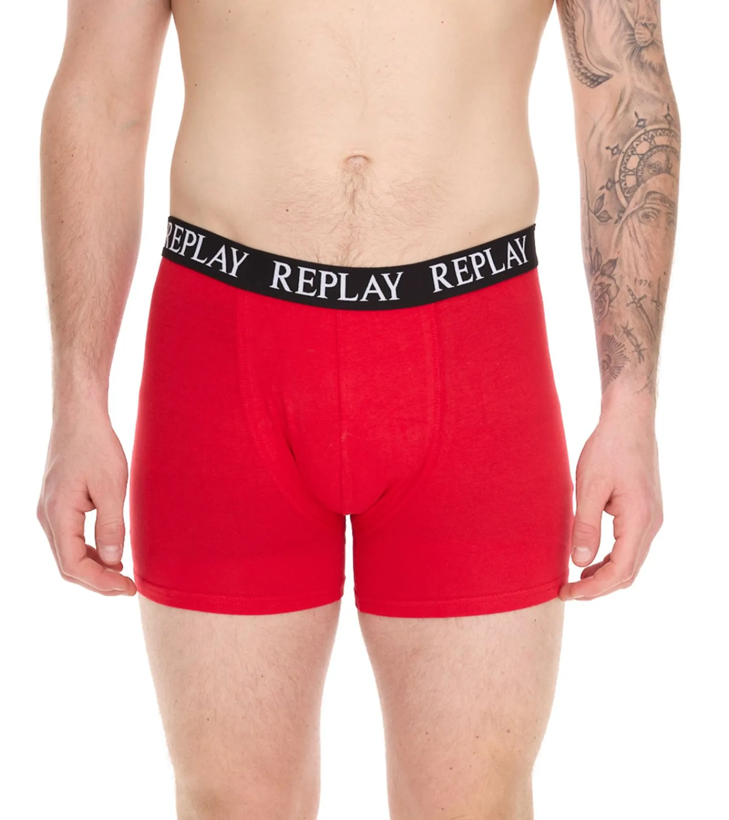 Unterwäsche|Boxershorts*REPLAY 3er Pack Herren Retro Boxershorts Baumwoll-Unterwäsche I101102-002 N176 Schwarz/Grau/Rot