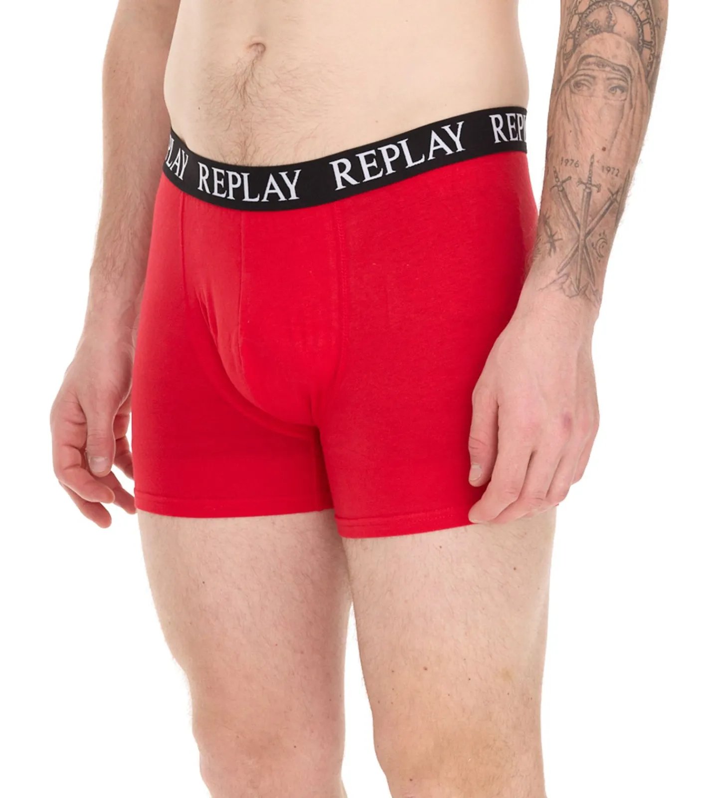 Unterwäsche|Boxershorts*REPLAY 3er Pack Herren Retro Boxershorts Baumwoll-Unterwäsche I101102-002 N176 Schwarz/Grau/Rot