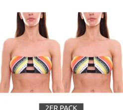 Wassersport|Bademode & Nachtwäsche*RIP CURL 2er Pack Beach Bazaar Damen Bikini-Oberteil mit Clip-Verschluss Bandeau-Bikini Bandeau-Top Bademode GSILC5 Bunt