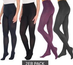 Strümpfe & Socken|Große Größen*ROGO 2er Pack X LAVANA Damen Baumwoll-Strumpfhose bequeme Strumpf-Hose 542819 Schwarz/Grau oder Schwarz/Lila