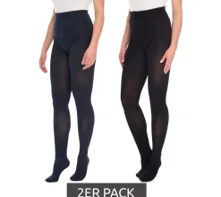 Strümpfe & Socken|Große Größen*ROGO 2er Pack X LAVANA Damen Baumwoll-Strumpfhose bequeme Strumpf-Hose 542819 Schwarz/Grau oder Schwarz/Lila