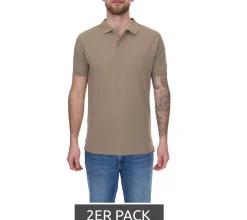 Hemden & Poloshirts*SANTINO 2er Pack Max Herren schlichtes Polo-Shirt Baumwoll-Shirt Sparpack Kurzarm-Shirt Hellbraun