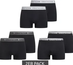 Unterwäsche|Boxershorts*Sergio Tacchini 2er Pack Herren Boxershorts mit zweifarbigen Bund und weißen Schriftzug Baumwoll-Unterhose 160gsm 23.0000.974 Schwarz/Weiß, Schwarz/Grau oder Schwarz