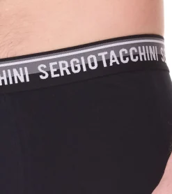 Unterwäsche|Boxershorts*Sergio Tacchini 2er Pack Herren Boxershorts mit zweifarbigen Bund und weißen Schriftzug Baumwoll-Unterhose 160gsm 23.0000.974 Schwarz/Weiß, Schwarz/Grau oder Schwarz