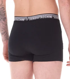 Unterwäsche|Boxershorts*Sergio Tacchini 2er Pack Herren Boxershorts mit zweifarbigen Bund und weißen Schriftzug Baumwoll-Unterhose 160gsm 23.0000.974 Schwarz/Weiß, Schwarz/Grau oder Schwarz