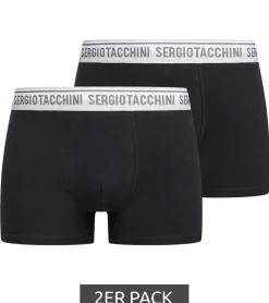 Unterwäsche|Boxershorts*Sergio Tacchini 2er Pack Herren Boxershorts mit zweifarbigen Bund und weißen Schriftzug Baumwoll-Unterhose 160gsm 23.0000.974 Schwarz/Weiß, Schwarz/Grau oder Schwarz
