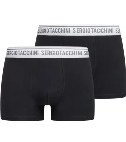 Unterwäsche|Boxershorts*Sergio Tacchini 2er Pack Herren Boxershorts mit zweifarbigen Bund und weißen Schriftzug Baumwoll-Unterhose 160gsm 23.0000.974 Schwarz/Weiß, Schwarz/Grau oder Schwarz