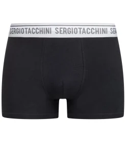 Unterwäsche|Boxershorts*Sergio Tacchini 2er Pack Herren Boxershorts mit zweifarbigen Bund und weißen Schriftzug Baumwoll-Unterhose 160gsm 23.0000.974 Schwarz/Weiß, Schwarz/Grau oder Schwarz
