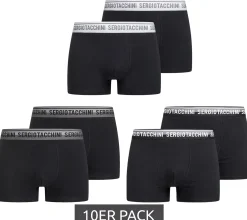 Unterwäsche|Boxershorts*Sergio Tacchini 10er Pack Herren Boxershorts mit zweifarbigen Bund und weißen Schriftzug Baumwoll-Unterhose 160gsm 23.0000.974 Schwarz/Weiß, Schwarz/Grau oder Schwarz