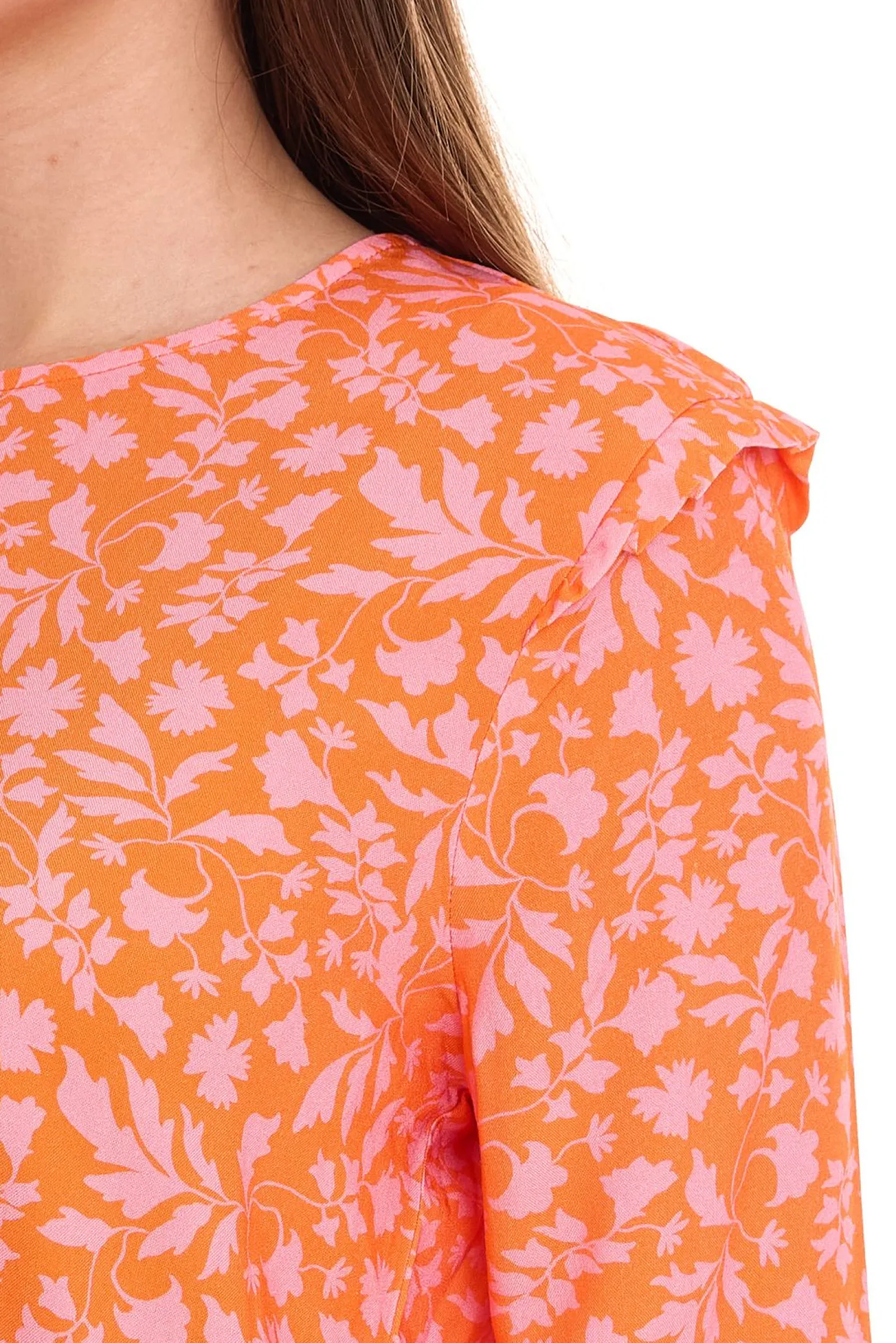 Poloshirts & Blusen*Tamaris 2er Pack Blusen-Shirt Damen Langarm-Bluse mit floralem Muster und kleinen Rüschen 50537609 Orange/Pink