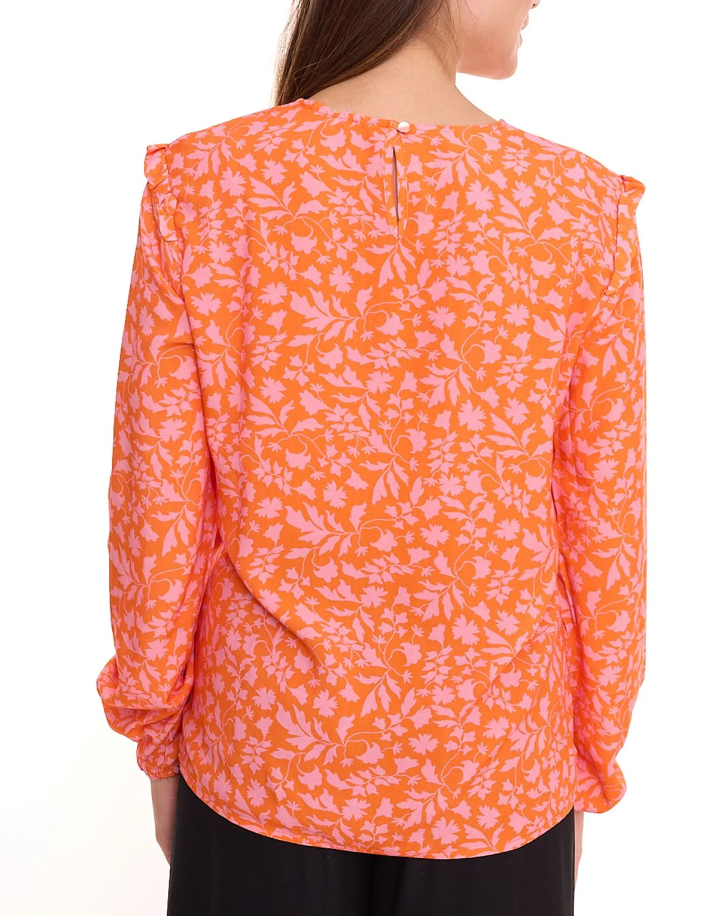 Poloshirts & Blusen*Tamaris 2er Pack Blusen-Shirt Damen Langarm-Bluse mit floralem Muster und kleinen Rüschen 50537609 Orange/Pink