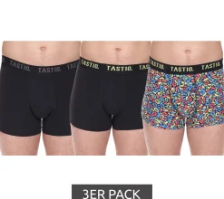 Unterwäsche|Boxershorts*TASTIQ 3er Pack Herren Boxershorts mit Müsli-Print Baumwoll-Unterhose im stylischer Cerealien-Geschenkbox Unterwäsche Tas/1/BCX3/CER Schwarz/Bunt