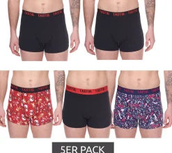 Unterwäsche|Boxershorts*TASTIQ 5er Pack Herren Boxershorts in Geschenkbox mit Weihnachts-Print Baumwoll-Unterhose Tas/1/BCX5/XMAS Schwarz/Bunt