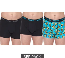 Unterwäsche|Boxershorts*TASTIQ 3er Pack Herren Boxershorts mit Pizza- / US-Dollar- oder Müsli-Print Baumwoll-Unterhose in Geschenkbox Unterwäsche Tas/1/BCX3 Schwarz/Blau/Grün/Gelb