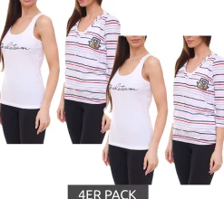 Tops & T-Shirts*Tom Tailor 4er Pack T-Shirt Set Damen Sommer-Shirt und Baumwoll-Top 34300140 Weiß/Blau/Rot