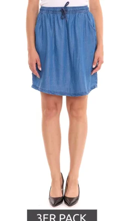 Röcke*TRUE style 3er Pack Damen Rock mit seitlichen Eingriffstaschen Lyocell-Rock Mini-Rock Sommer-Hose 7835962 Blau