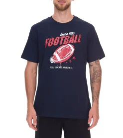 T-Shirts & Tank Tops*U.S. SPORT AMERICA 2er Pack Herren T-Shirt Basic Baumwoll-Shirt Rundhals-Shirt Kurzarm Blau/Weiß