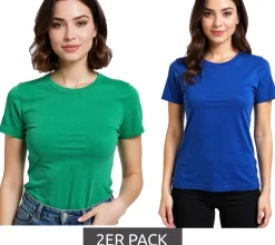 Tops & T-Shirts*AjC 2er Set Damen T-Shirt Rundhals-Shirt Baumwoll-Shirt Kurzarm-Shirt 97804453 Blau/Grün