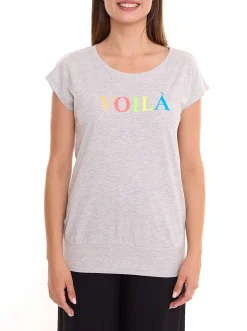 Tops & T-Shirts*AjC 2er Set Damen T-Shirt Rundhals-Shirt Baumwoll-Shirt Kurzarm-Shirt 71333114 Grau/Rosa