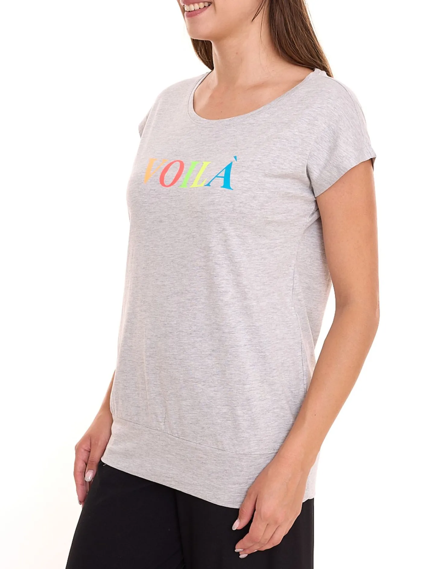 Tops & T-Shirts*AjC 2er Set Damen T-Shirt Rundhals-Shirt Baumwoll-Shirt Kurzarm-Shirt 71333114 Grau/Rosa