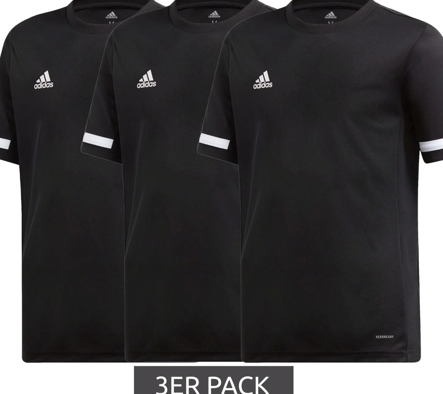 Sportoberbekleidung|T-Shirts & Tank Tops*adidas 3er Sparpack T19 SS Kinder Sport-Trikot mit CLIMALITE-Technologie Trainings-Shirt Jungen & Mädchen DW6791 Schwarz