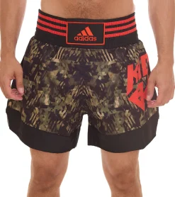 Sportunterbekleidung|Fitnessmode & Jogginghosen*adidas 3er Sparpack Thaibox-Shorts Kickbox-Shorts für Damen und Herren Sport-Shorts aus Satin mit Allover-Print ADISKB02 C Schwarz/Grün