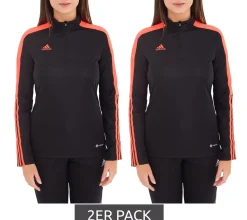 Sportoberbekleidung|Fitnessmode & Jogginghosen*adidas 2er Sparpack Tiro LS Damen Trainings-Sweatshirt mit AEROREADY Technologie Half-Zip Sweatshirt HU0319 Schwarz