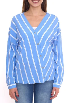 Poloshirts & Blusen*AjC 2er Sparpack Damen Schlupf-Bluse nachhaltige V-Neck Bluse gestreift 48173418 Blau/Weiß