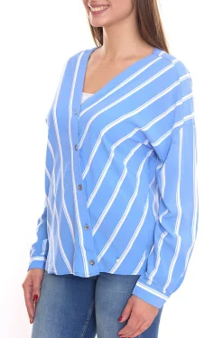 Poloshirts & Blusen*AjC 2er Sparpack Damen Schlupf-Bluse nachhaltige V-Neck Bluse gestreift 48173418 Blau/Weiß