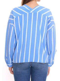 Poloshirts & Blusen*AjC 2er Sparpack Damen Schlupf-Bluse nachhaltige V-Neck Bluse gestreift 48173418 Blau/Weiß