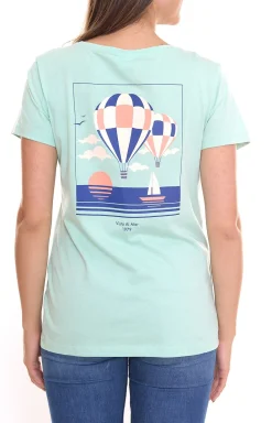 Tops & T-Shirts*AjC 2er Sparpack Damen T-Shirt mit verschiedenen Prints kurzärmliges Sommer-Shirt Baumwolle Mint, Rosa oder Weiß