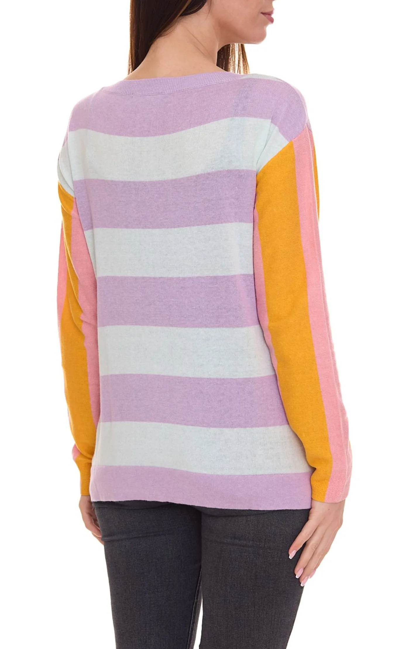 Sweater & Pullover*Aniston 2er Sparpack CASUAL Pullover stylischer Damen Strick-Pullover im Colourblock-Look 51008313 Violett/Bunt