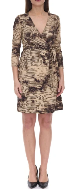 Kleider*Aniston 2er Sparpack CASUAL Damen Midi-Kleid Wickel-Kleid mit Animalprint 3/4 Arm 98257456 Beige/Schwarz